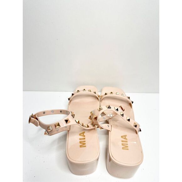 MIA Sandals‎ Womens Size 7 Pink Studded Chunky Heel Y2K - Picture 5 of 8